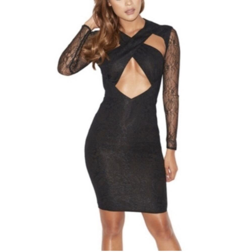 NEW house of CB Emira black lace peekaboo cut out sexy dress size XS cleavage